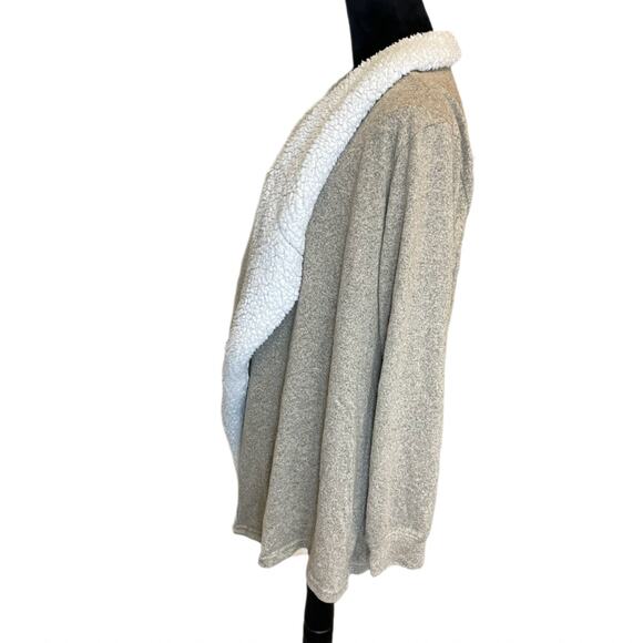 Kristin Nicole Women's 2X Tan Sherpa Shawl Collar Open Drape Cardigan Sweater - Picture 2 of 7